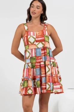 Bronte Mini Dress - Scallop Trim Tiered Sun Dress in Tami Print><noscript><img width=
