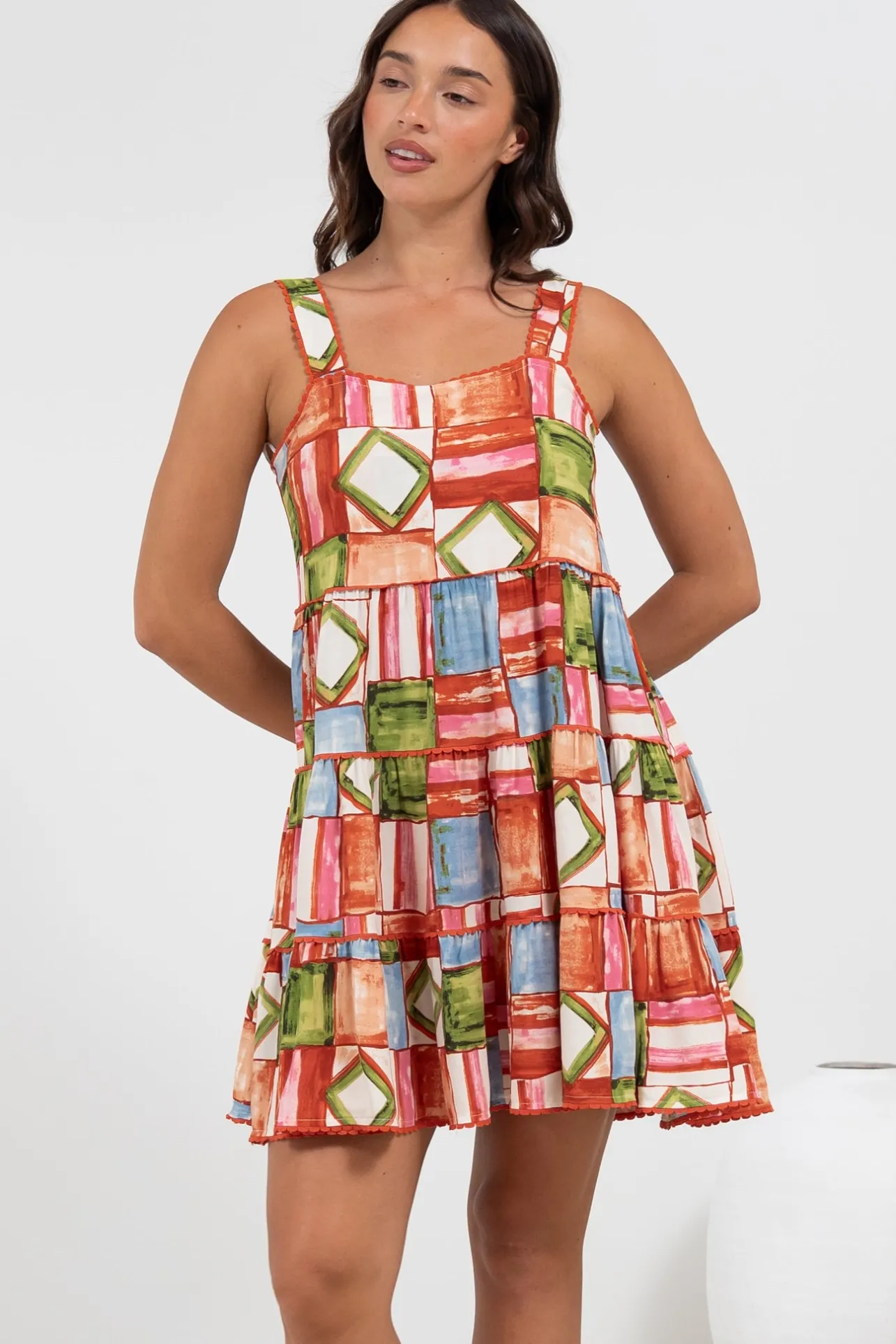 Bronte Mini Dress - Scallop Trim Tiered Sun Dress in Tami Print>Salty Crush Sale