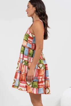 Bronte Mini Dress - Scallop Trim Tiered Sun Dress in Tami Print><noscript><img width=