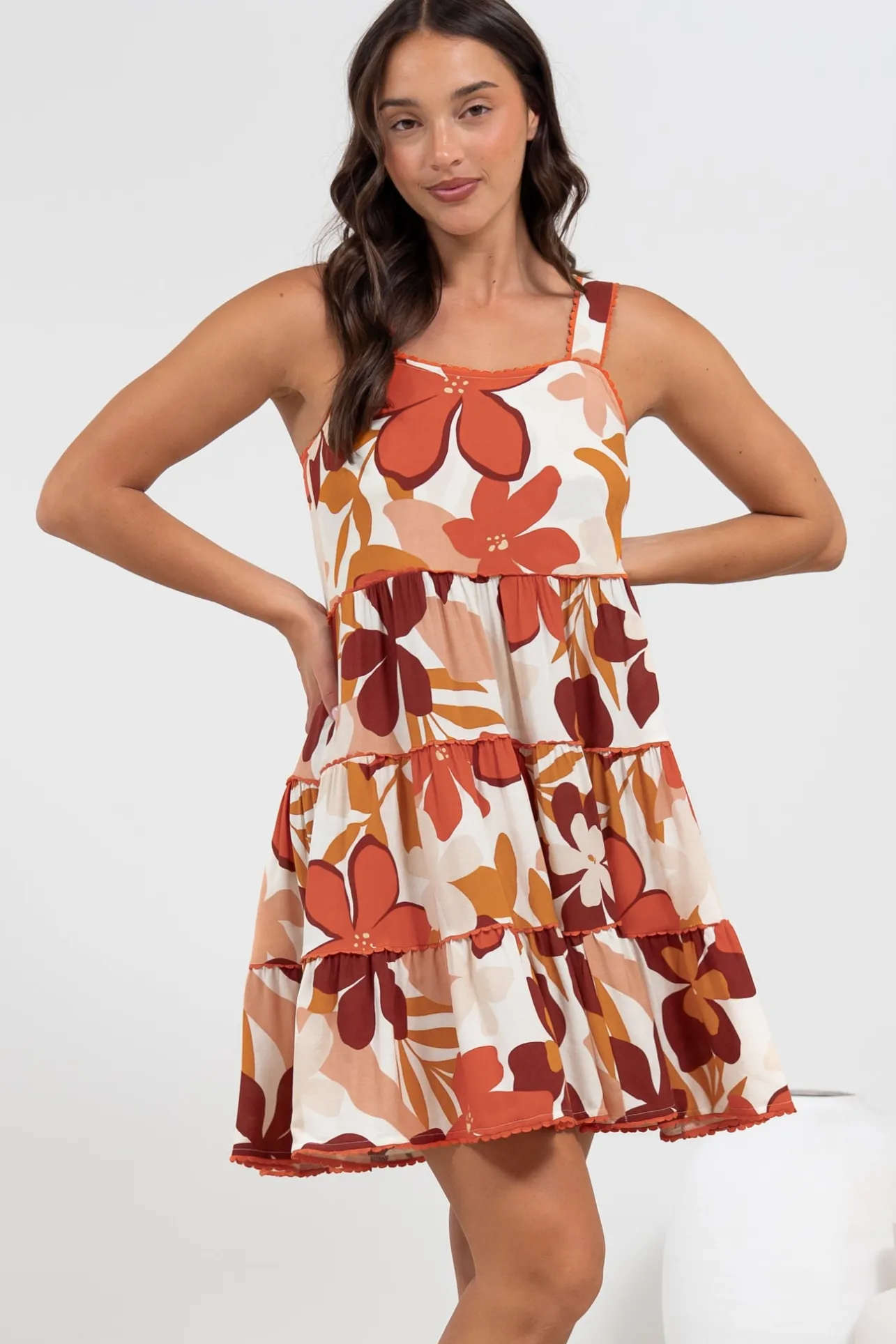 Bronte Mini Dress - Scallop Trim Tiered Sun Dress in Tangie Print>Salty Crush Best