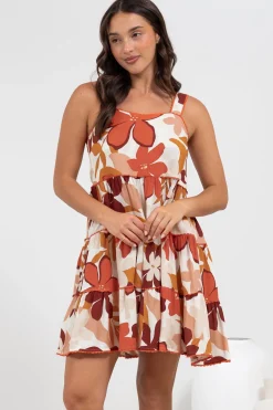 Bronte Mini Dress - Scallop Trim Tiered Sun Dress in Tangie Print>Salty Crush Best