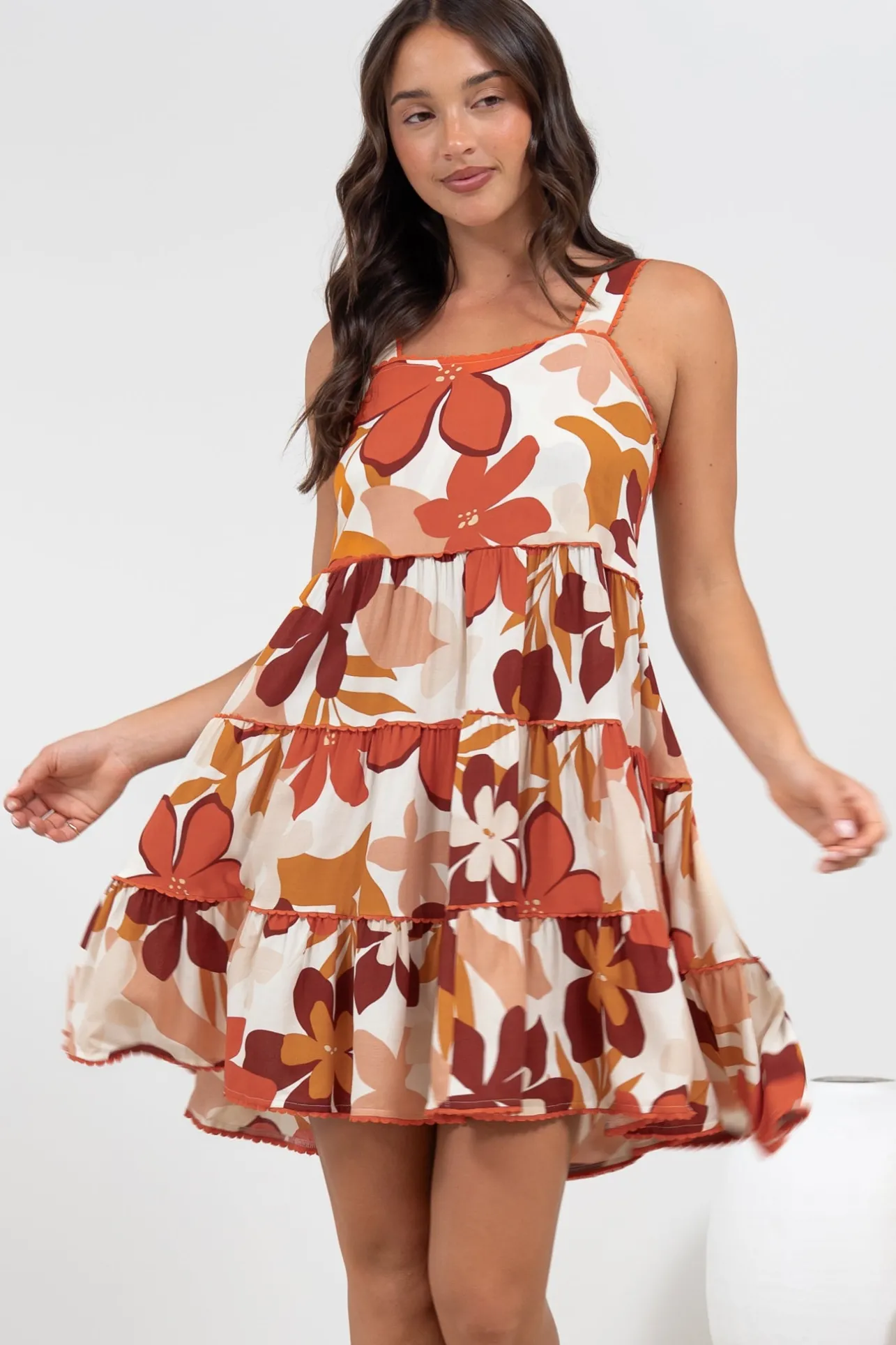 Bronte Mini Dress - Scallop Trim Tiered Sun Dress in Tangie Print>Salty Crush Best