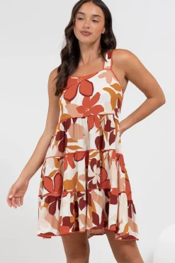 Bronte Mini Dress - Scallop Trim Tiered Sun Dress in Tangie Print><noscript><img width=