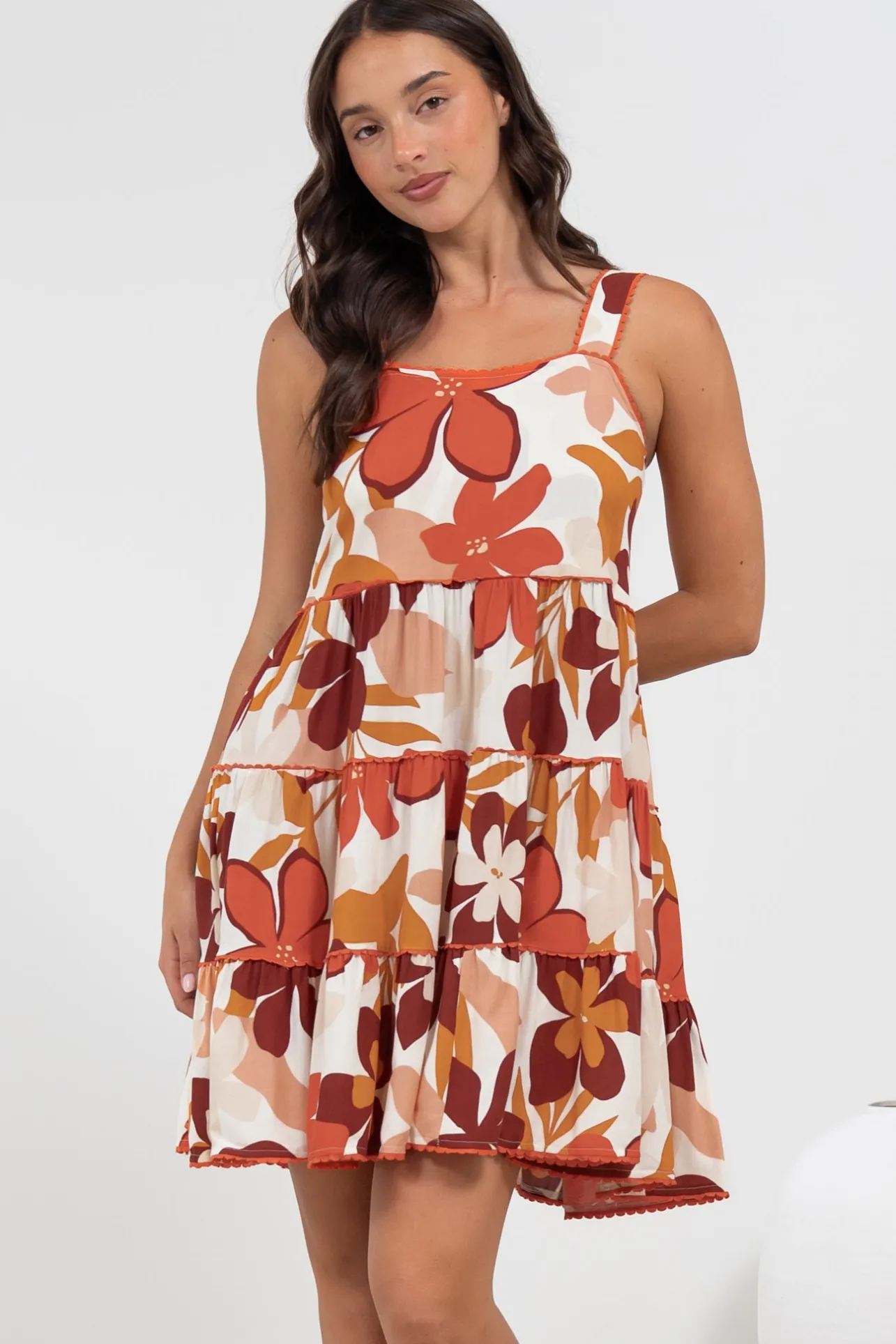 Bronte Mini Dress - Scallop Trim Tiered Sun Dress in Tangie Print>Salty Crush Best