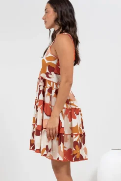 Bronte Mini Dress - Scallop Trim Tiered Sun Dress in Tangie Print><noscript><img width=