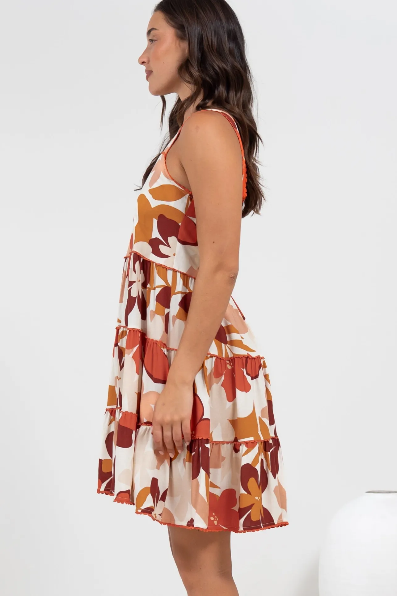 Bronte Mini Dress - Scallop Trim Tiered Sun Dress in Tangie Print>Salty Crush Best