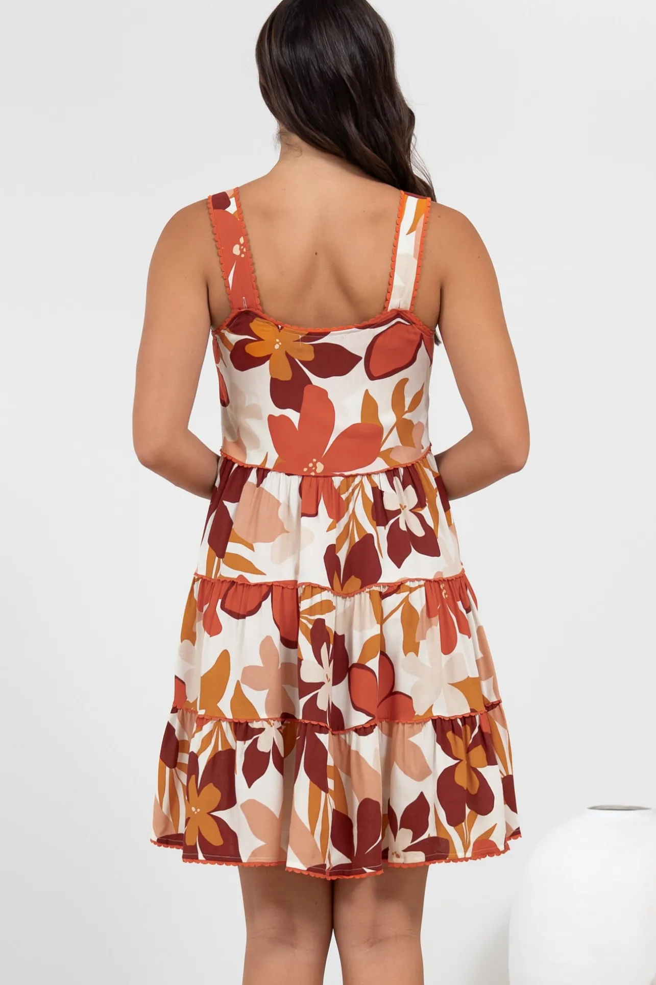 Bronte Mini Dress - Scallop Trim Tiered Sun Dress in Tangie Print>Salty Crush Best