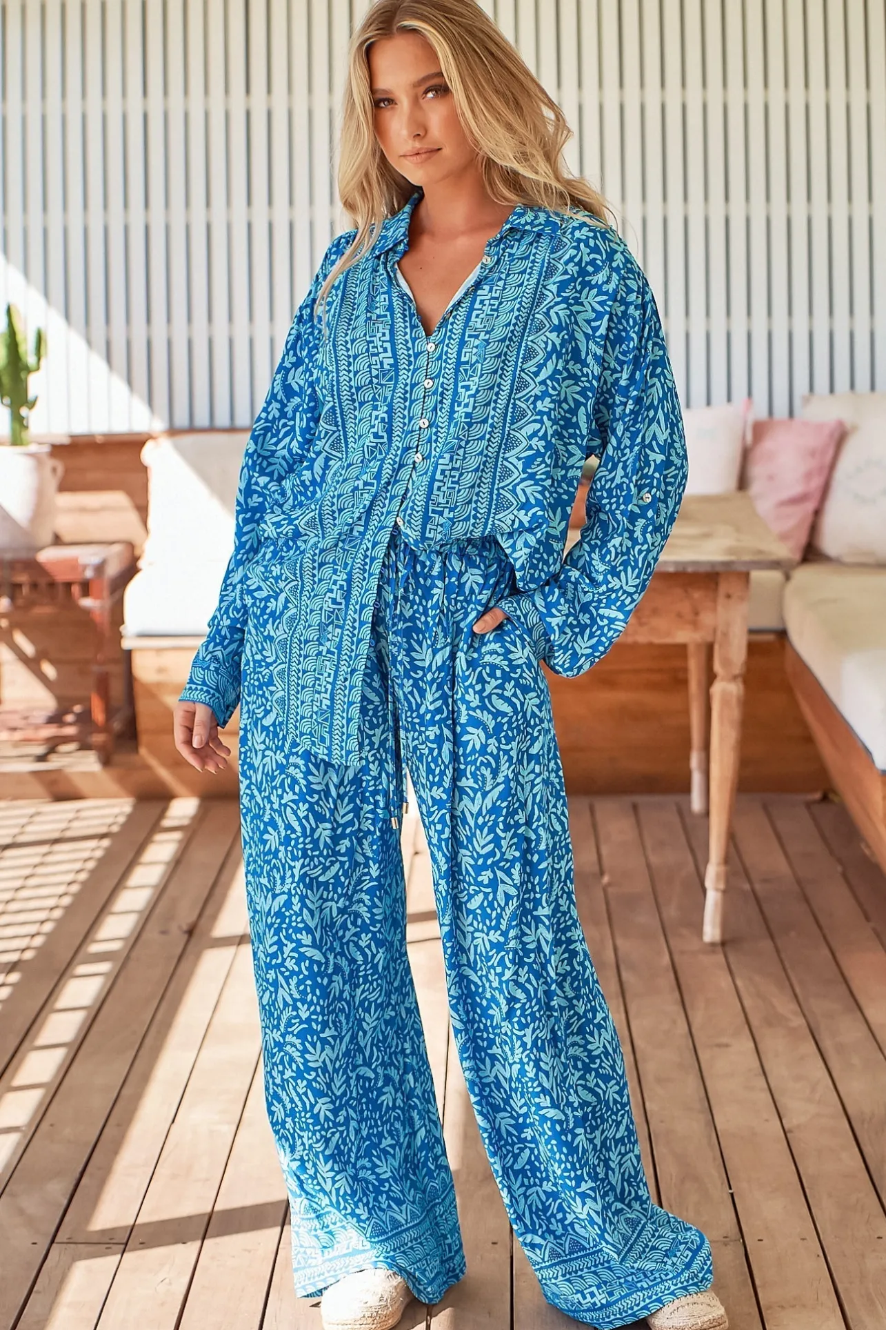 Brooks Pants - Relaxed Drawstring Wide Leg Pants in Letty Print>Jaase Online