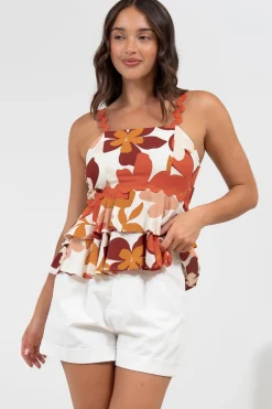 Calla Top - Ric Rac Strap Tiered Cami in Tangie Print><noscript><img width=