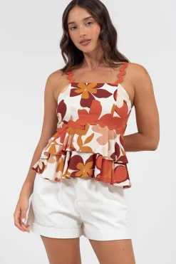 Calla Top - Ric Rac Strap Tiered Cami in Tangie Print><noscript><img width=