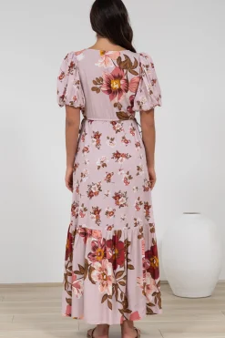 Camilla Maxi Dress - V-Neck Pull Tie Short Sleeve Dress in First Blush Print><noscript><img width=