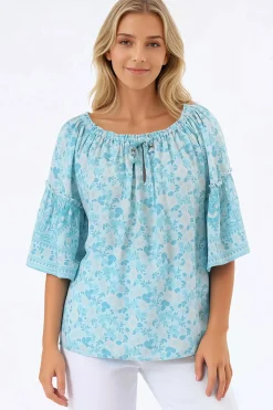 Carissa Top - On or Off Shoulder Pull Over Top in Siena Print>Salty Crush Clearance