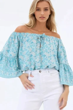 Carissa Top - On or Off Shoulder Pull Over Top in Siena Print><noscript><img width=
