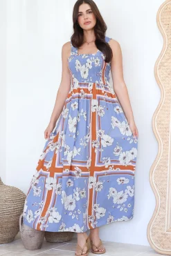 Carmelle Maxi Dress - Thick Strap Elasticated Bodice Sun Dress in Trinity Print><noscript><img width=