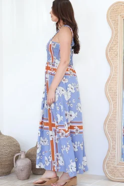 Carmelle Maxi Dress - Thick Strap Elasticated Bodice Sun Dress in Trinity Print><noscript><img width=