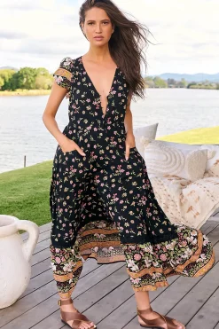 Carmen Maxi Dress - Butterfly Cap Sleeve Button Down A Line Dress with Lace Trim in Eternity Print><noscript><img width=