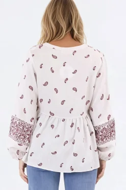 Carys Blouse - V-Neck Buttoned Bodice Pull Over Top in Wright Print Wine><noscript><img width=