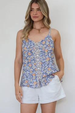 Caty Top - Adjustable Strap Buttoned Down Cami in Keani Print><noscript><img width=
