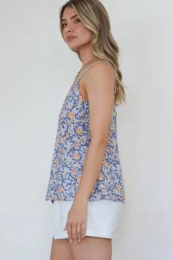 Caty Top - Adjustable Strap Buttoned Down Cami in Keani Print><noscript><img width=
