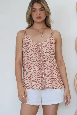 Caty Top - Adjustable Strap Buttoned Down Cami in Chiara Print>Salty Crush Best