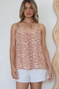 Caty Top - Adjustable Strap Buttoned Down Cami in Chiara Print><noscript><img width=