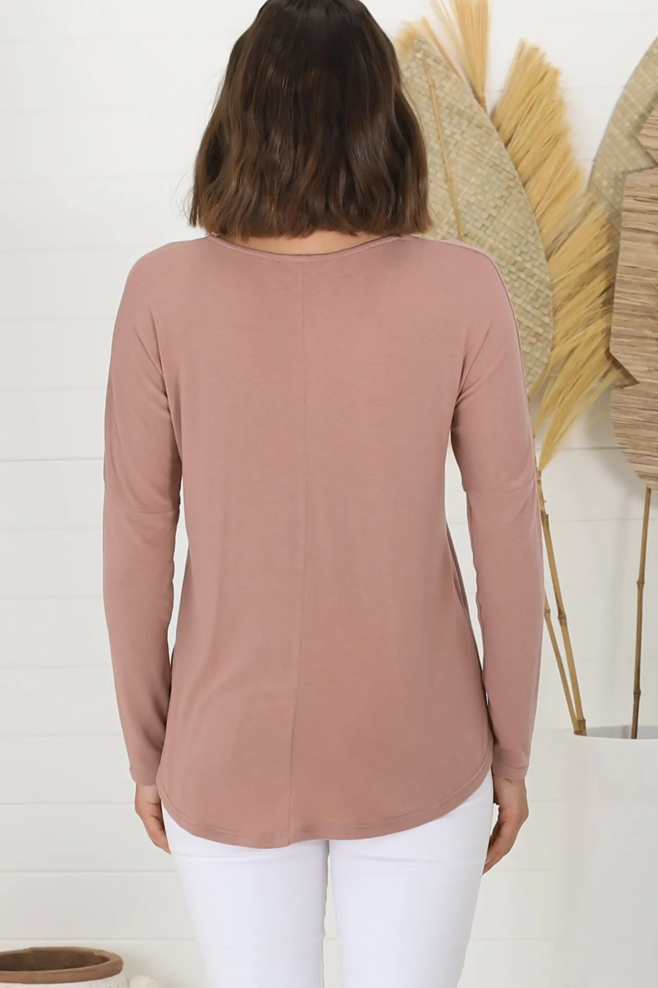 Cecile Top - Zipper Detail V Neck Top in Pink>Salty Crush Online