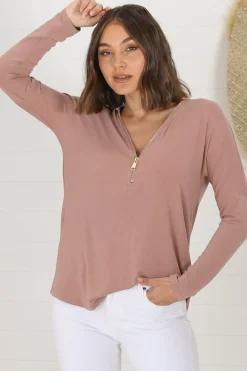 Cecile Top - Zipper Detail V Neck Top in Pink><noscript><img width=