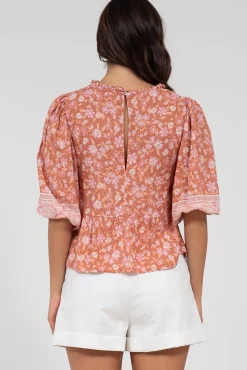 Celine Top - Ruffle Trim Pull Over with 3/4 Sleeves in Diantha Print><noscript><img width=
