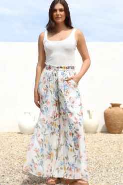 Charli Pants - Paper Bag High Waisted Wide Leg Pants in Veronica Print>Salty Crush Online