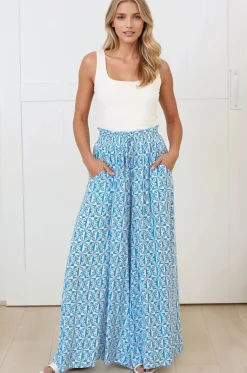 Charli Pants - Paper Bag High Waisted Wide Leg Pants in Dory Print>Salty Crush Best