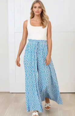 Charli Pants - Paper Bag High Waisted Wide Leg Pants in Dory Print>Salty Crush Best