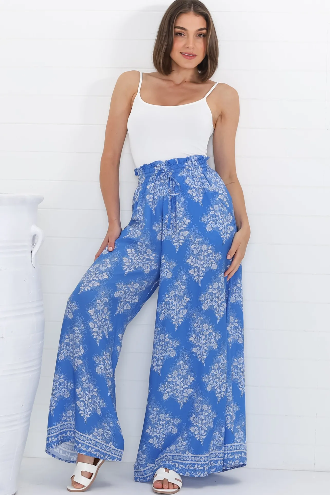 Charli Pants - Paper Bag High Waisted Wide Leg Pants in Bridgette Print>Salty Crush Sale