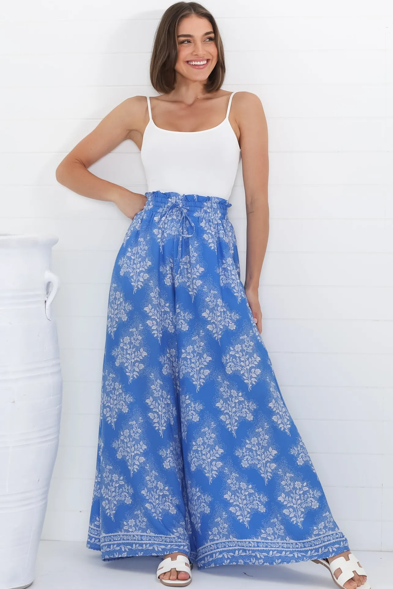 Charli Pants - Paper Bag High Waisted Wide Leg Pants in Bridgette Print>Salty Crush Sale