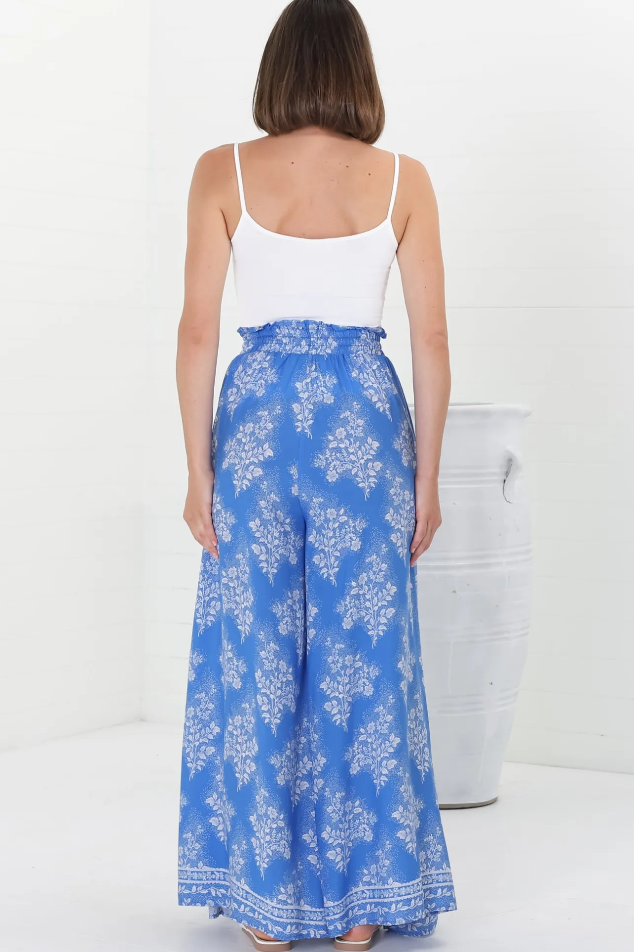 Charli Pants - Paper Bag High Waisted Wide Leg Pants in Bridgette Print>Salty Crush Sale