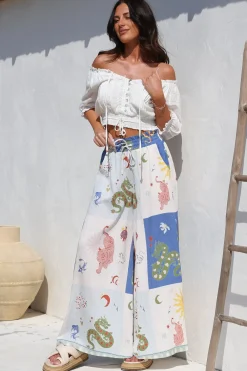 Charli Pants - Paper Bag High Waisted Wide Leg Pants in Sylas Print>Salty Crush Sale