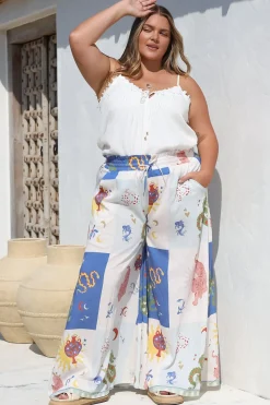 Charli Pants - Paper Bag High Waisted Wide Leg Pants in Sylas Print><noscript><img width=