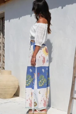 Charli Pants - Paper Bag High Waisted Wide Leg Pants in Sylas Print><noscript><img width=