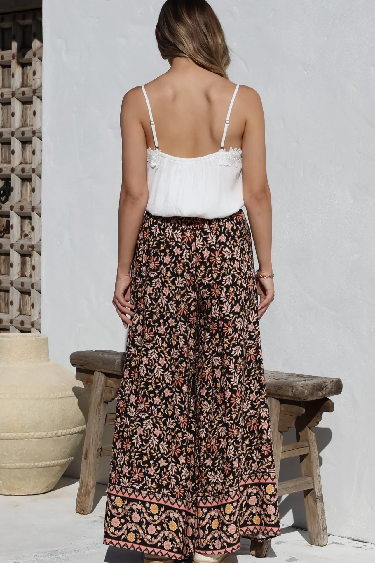Charli Pants - Paper Bag High Waisted Wide Leg Pants in Amirah Print>Salty Crush New