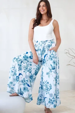 Charli Pants - Paper Bag High Waisted Wide Leg Pants in Runa Print>Salty Crush Sale