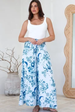 Charli Pants - Paper Bag High Waisted Wide Leg Pants in Runa Print>Salty Crush Sale