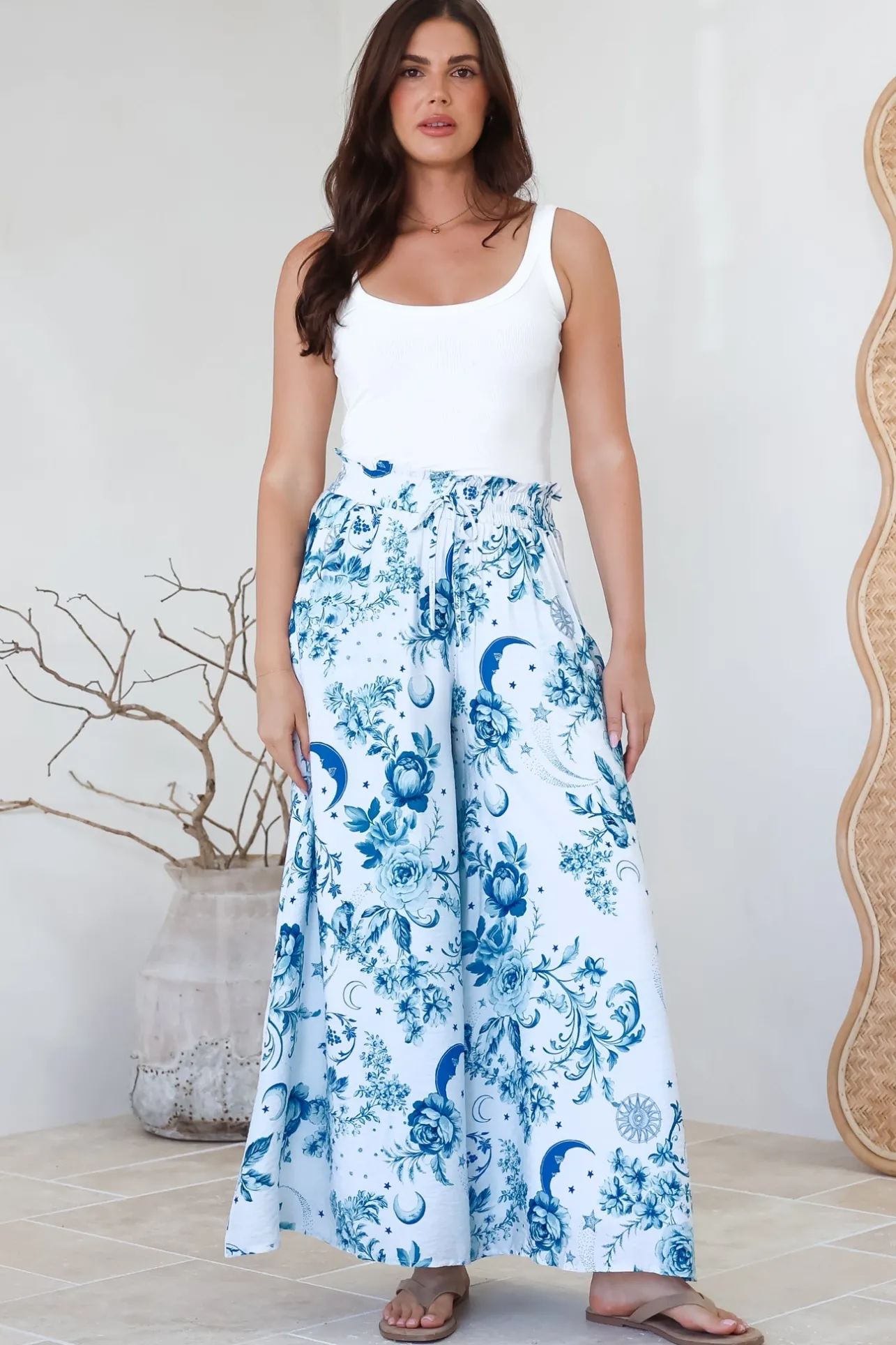 Charli Pants - Paper Bag High Waisted Wide Leg Pants in Runa Print>Salty Crush Sale