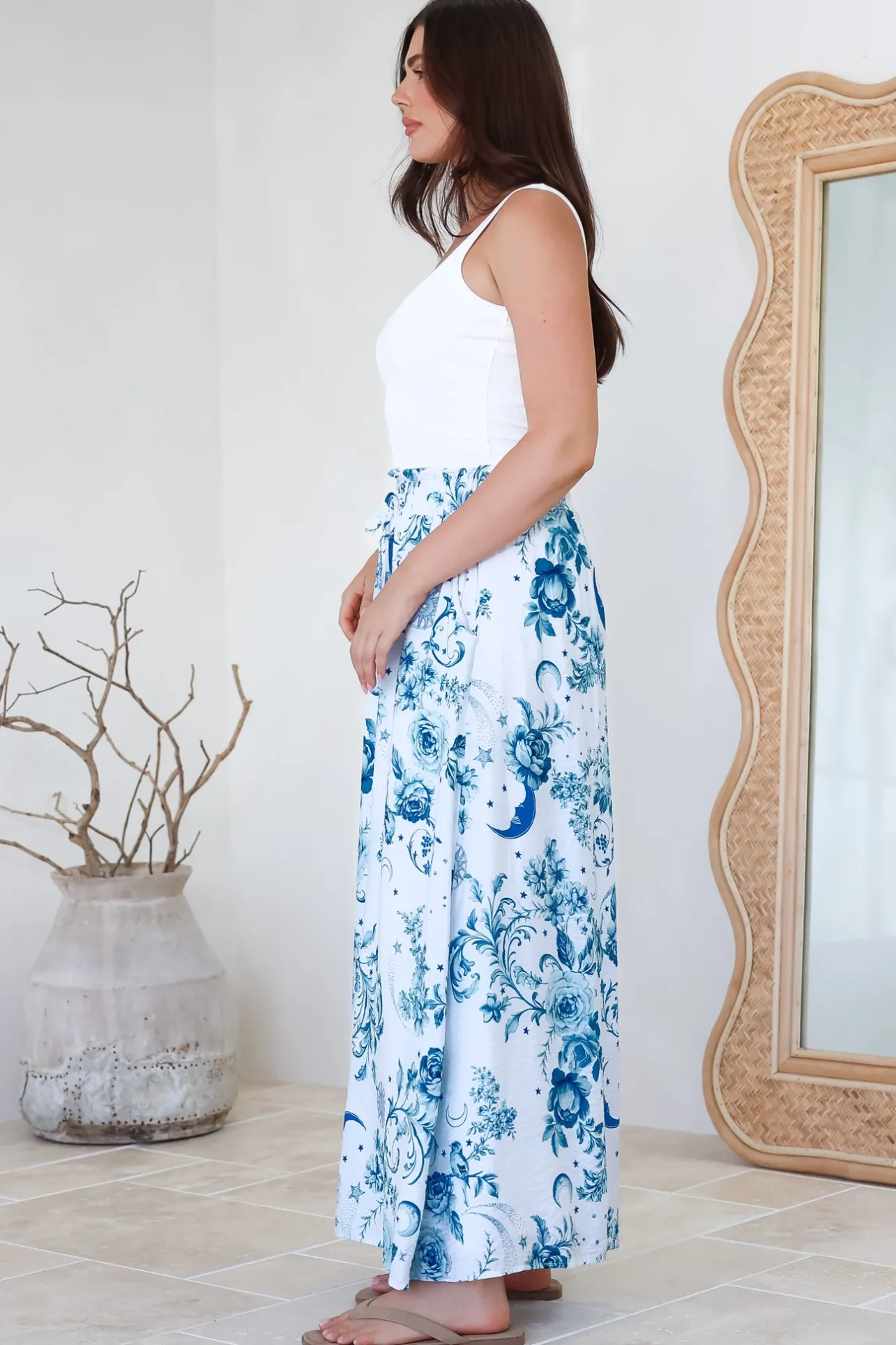 Charli Pants - Paper Bag High Waisted Wide Leg Pants in Runa Print>Salty Crush Sale