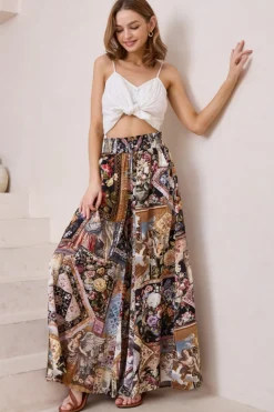 Charli Pants - Paper Bag High Waisted Wide Leg Pants in Elaine Print>Salty Crush Clearance