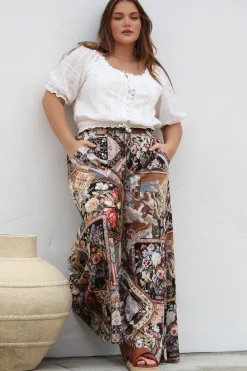 Charli Pants - Paper Bag High Waisted Wide Leg Pants in Elaine Print><noscript><img width=