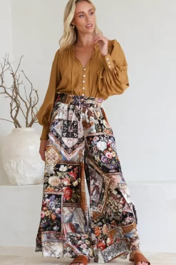 Charli Pants - Paper Bag High Waisted Wide Leg Pants in Elaine Print><noscript><img width=