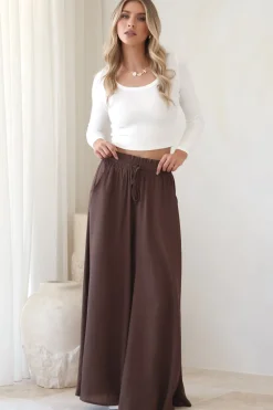 Charli Pants - Paper Bag High Waisted Wide Leg Pants in Brown><noscript><img width=
