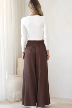 Charli Pants - Paper Bag High Waisted Wide Leg Pants in Brown><noscript><img width=