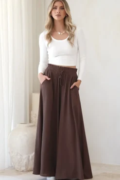 Charli Pants - Paper Bag High Waisted Wide Leg Pants in Brown><noscript><img width=