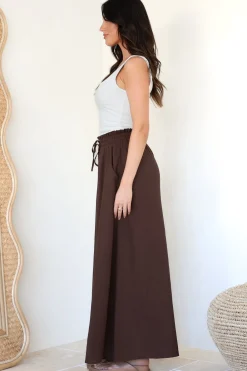 Charli Pants - Paper Bag High Waisted Wide Leg Pants in Brown><noscript><img width=