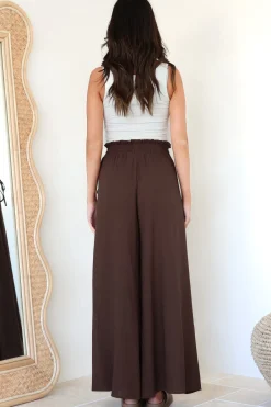 Charli Pants - Paper Bag High Waisted Wide Leg Pants in Brown><noscript><img width=